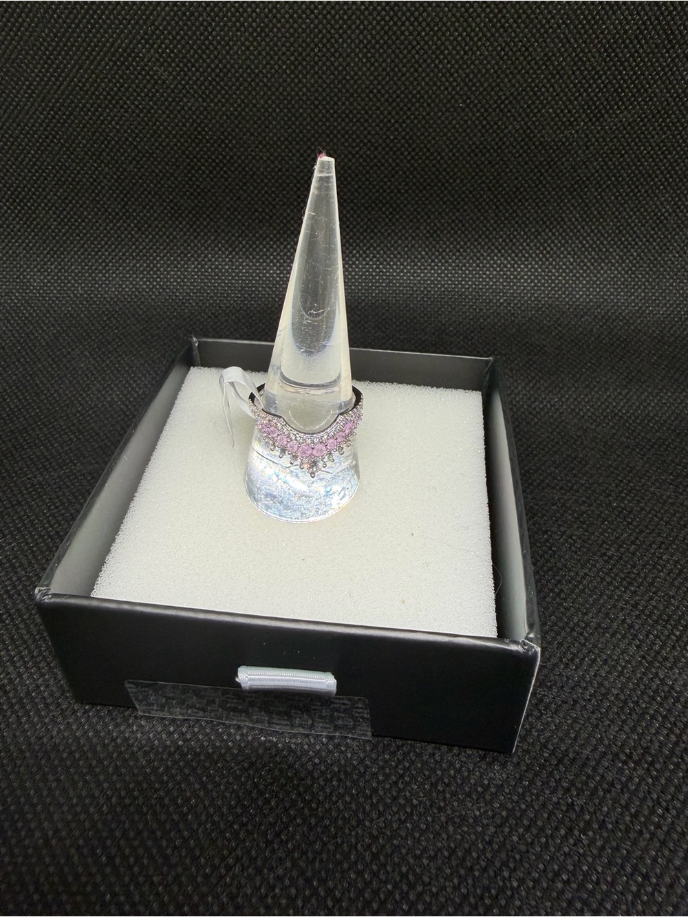 Pink Ice Crystal on Rhodium Ring
